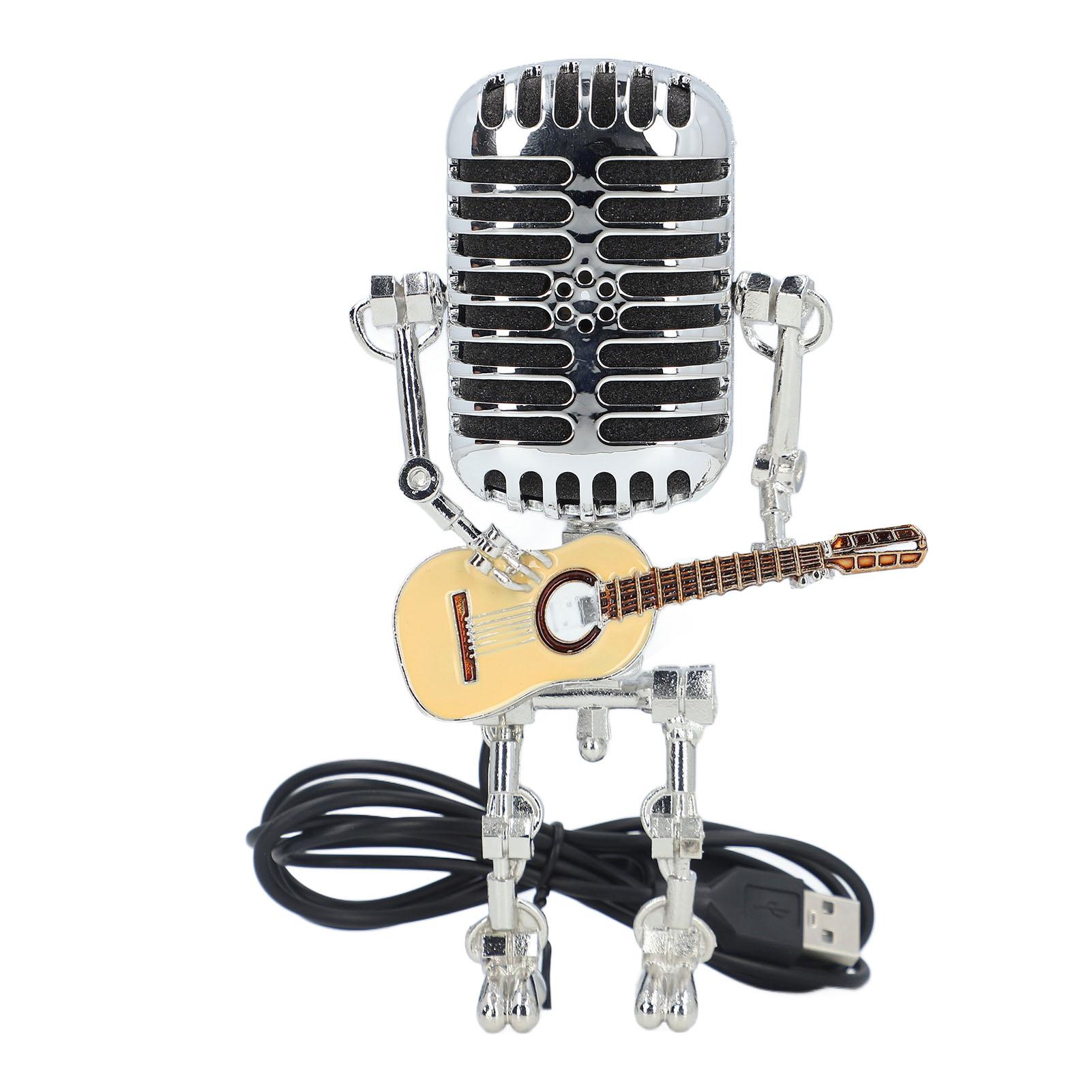 

Металлический микрофонный робот, держащий гитару, ретро-панк-стиль, винтажный микрофонный робот со светом для бара в спальне