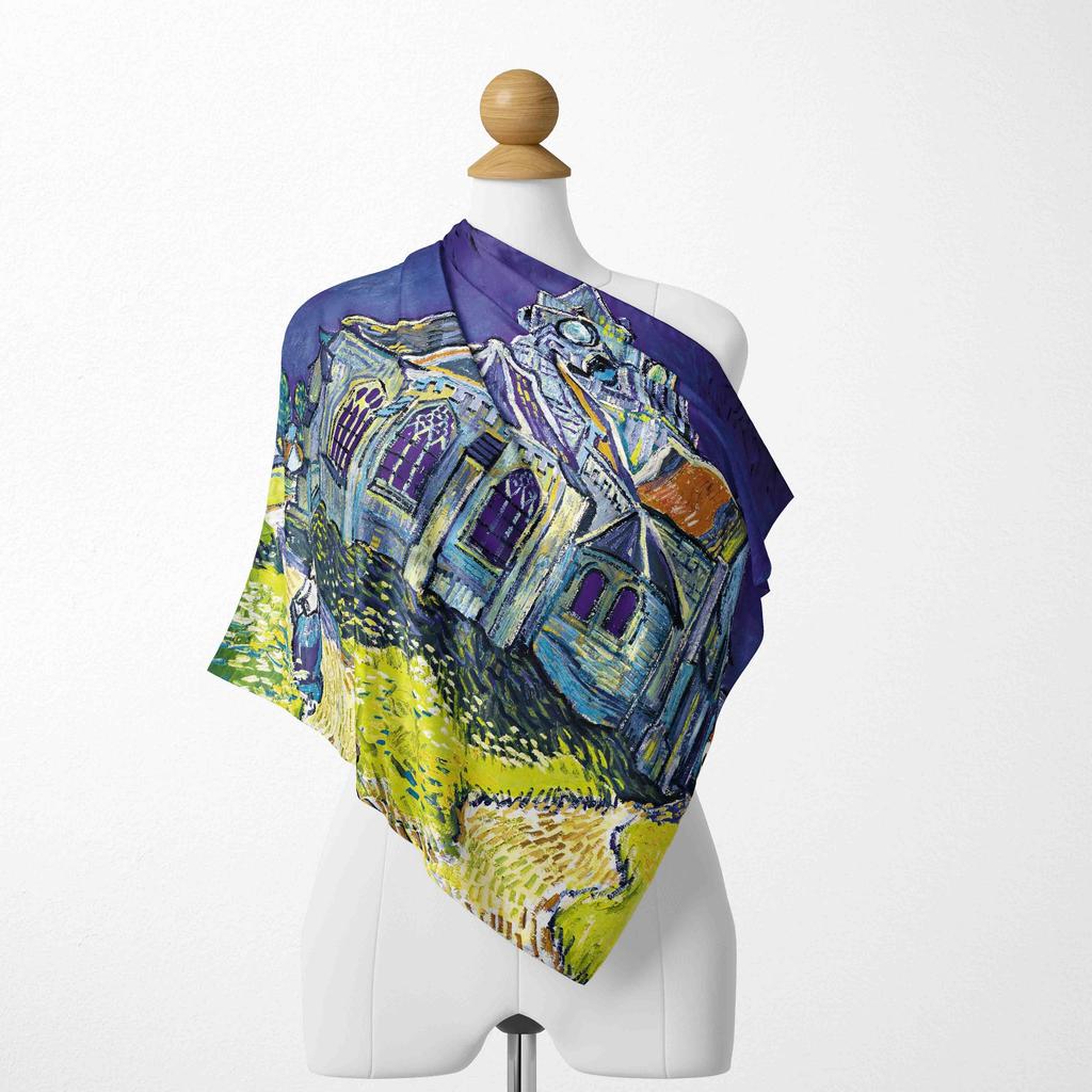 70CM*70CM Van Gogh Oil Painting Fashion Scarves for Women Print Silk Satin Hijab Scarf Female Luxury Brand Square Shawl Scarfs