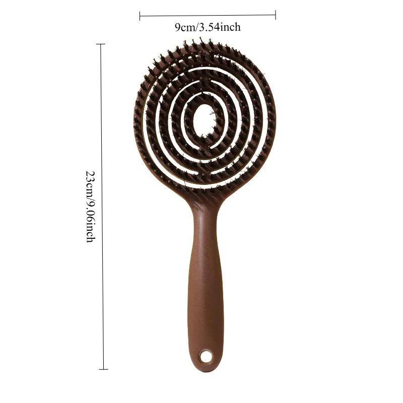 

1 шт. Круглая расческа из щетины кабана для распутывания волос, для объема, ухода за кожей головы, массажа, женская, для влажных кудрявых волос, салонные парикмахерские инструменты для укладки коричневый