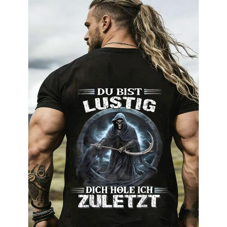Men's Short Sleeve Crew Neck T-Shirt with Grim Reaper Graphic Print, Soft Cotton Feel, Edgy Gothic Style for Casual Wear or Gym Outfits