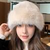 Imitation Fur Hat for Women, Autumn and Winter Plush Fisherman Hat, White, High-End, Adult, Face Slimming, Warm, Ear Protection