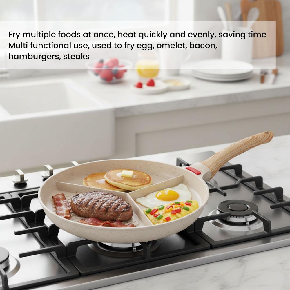 Aluminum Alloy / Bakelite Breakfast Frying Pan Beige 2 in 1 Grill Pan Divided Grill Pan  RV Trip