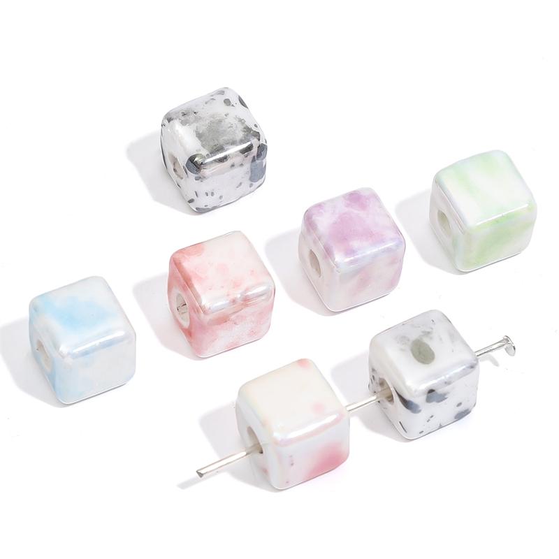10Pcs Ceramic Ink Splatter Dyed Square Beads Charms Loose Spacer Beads for DIY Bracelet Necklace Jewelry Making Accessories