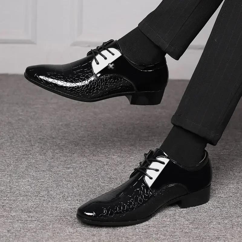 Oxford Shoes For Men Luxury Patent Leather Wedding Shoes Office Slip On Men Work Shoe New Pointed Toe Derbies Sapatos Masculinos