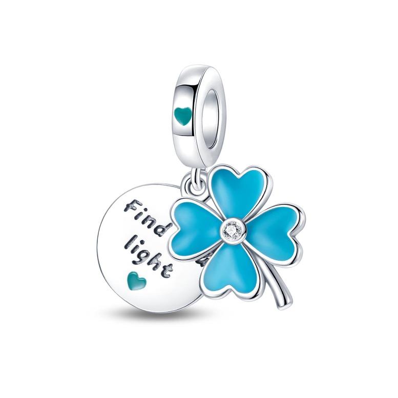 Pandora design copper plated silver luminous star four-leaf clover footprint pendant bead suitable for Pandora bracelet DIY