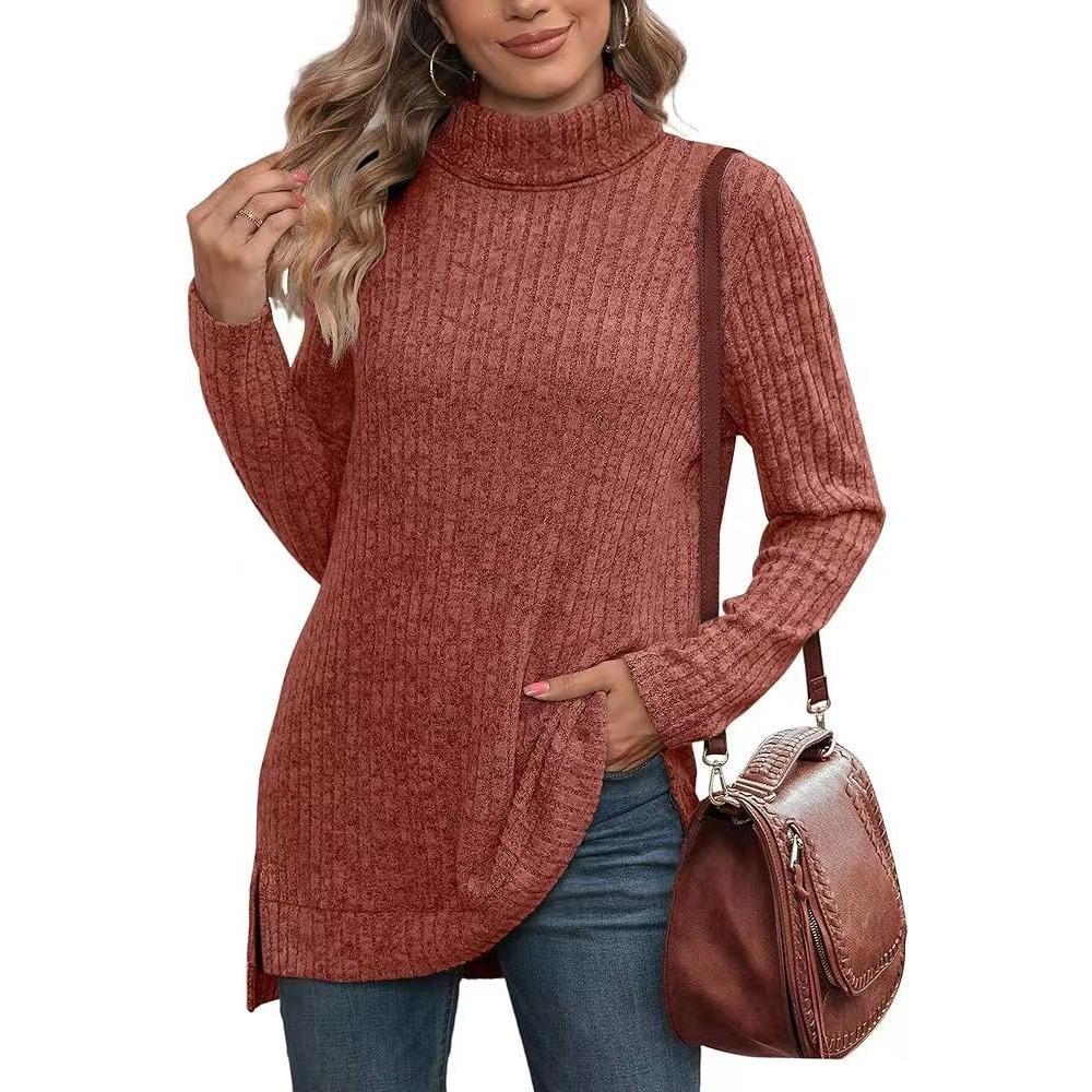 Women's Fall/Winter Sweaters New Arrival Solid Color High-Neck Sweater Women's Loose-Fit T-Shirt Top