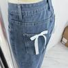 Vintage Schleife Gerade Jeans Frauen Kausal Lose Reißverschluss Hohe Taille Hose Frühling Denim Hose mit Taschen