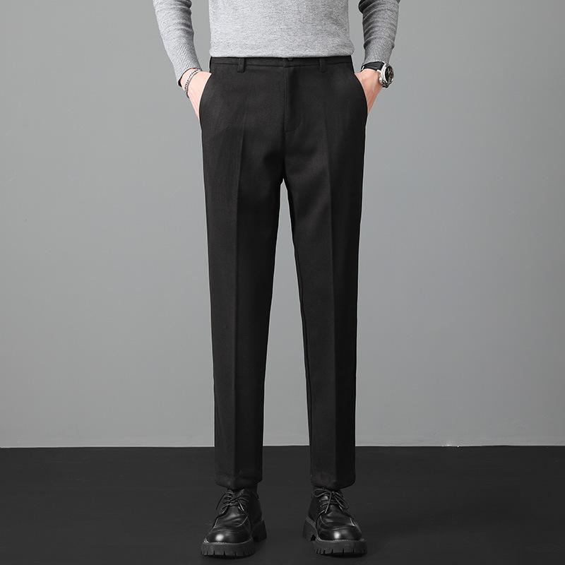 Light Luxury Winter Woolen Trousers Men's Casual Pants Men's Slim Straight Trousers British Elastic Casual Trousers Nine Points