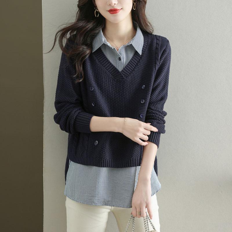 Women's Early Autumn 2025 Two-Piece Knit Shirt - Stylish Fall & Winter Top