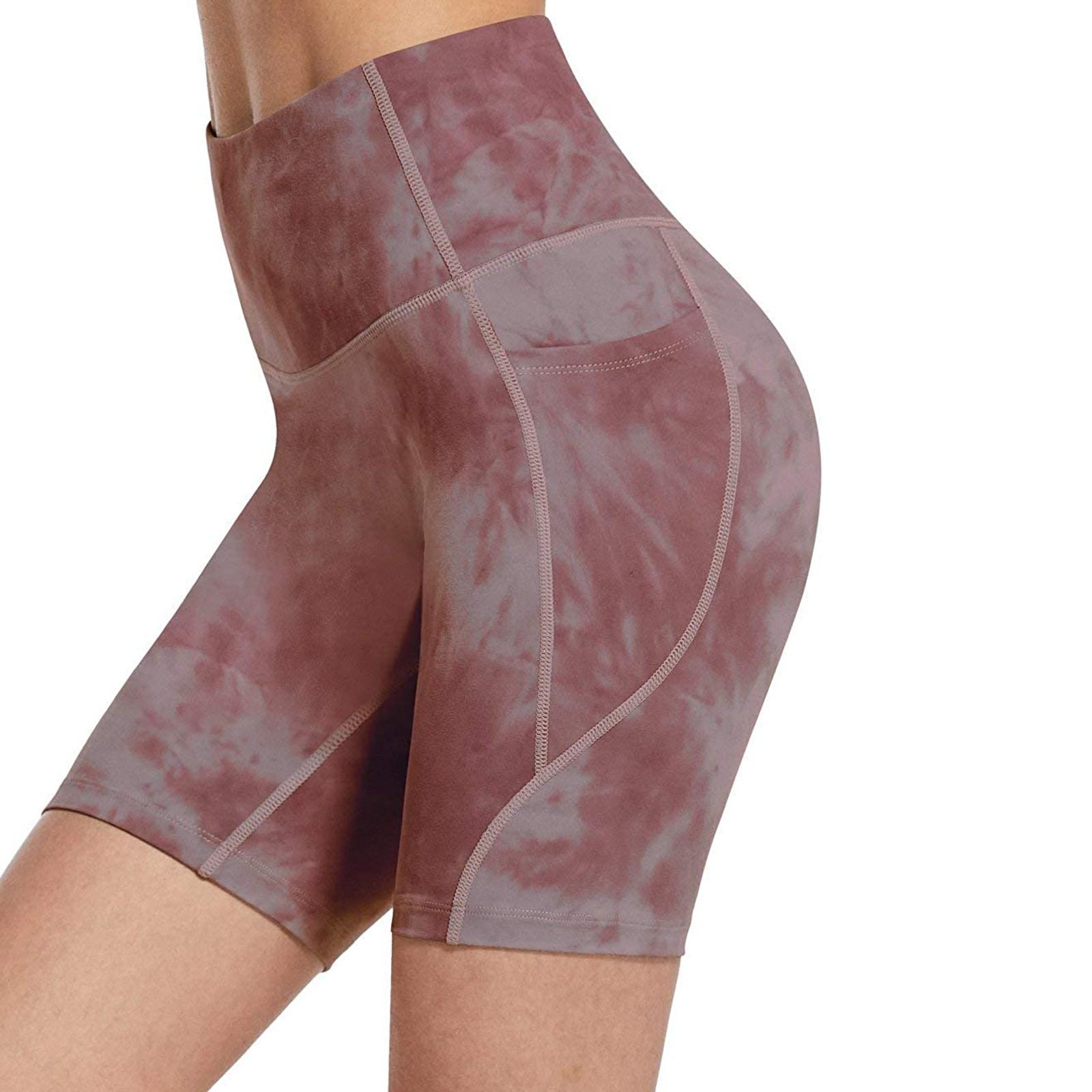 

Женские шорты для йоги с высокой посадкой, облегающие, с эффектом подтяжки бедер, окрашенные методом печати XL розовый