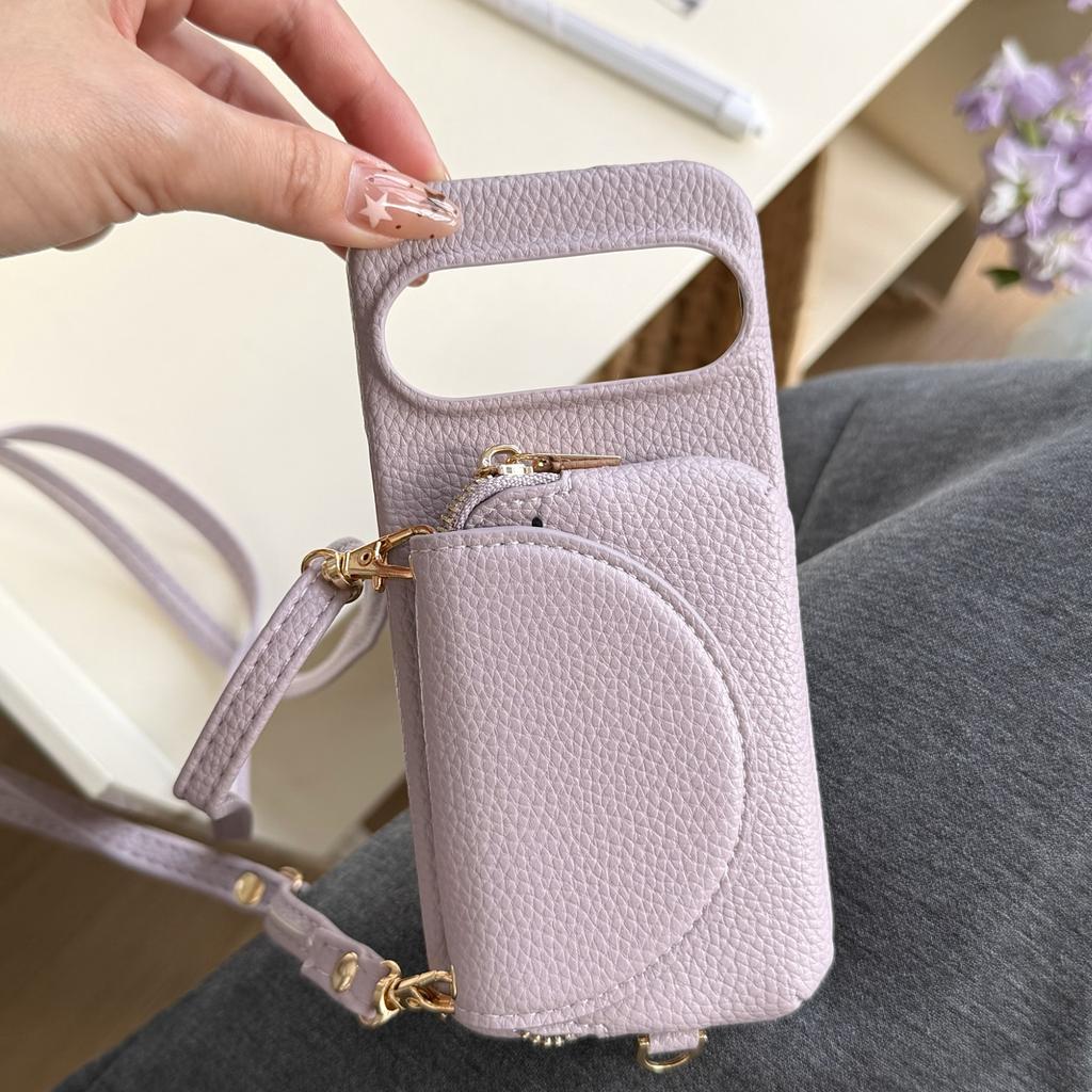 Crossbody Long Lanyard Leather Cards Solt Wallet Case For Google Pixel 10 Pro XL 9A 9 8 8A 7A 7 Built In Makeup Mirror Cover