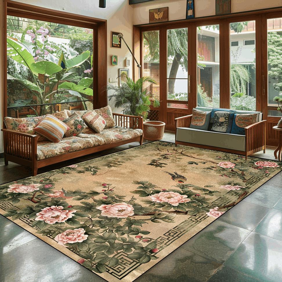 Chinese Style Home Decoration Carpet Living Room Retro Flower Carpets Hall Sofa Chair Floor Mat Bedroom Cloakroom Large Rugs