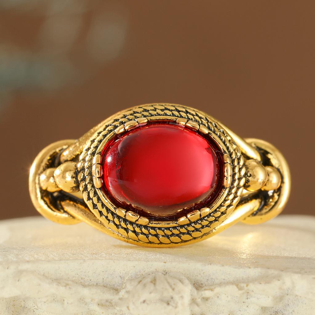 Retro-style coiled artificial gemstone ring made of copper for ladies' jewelry. Suitable for formal events and parties.