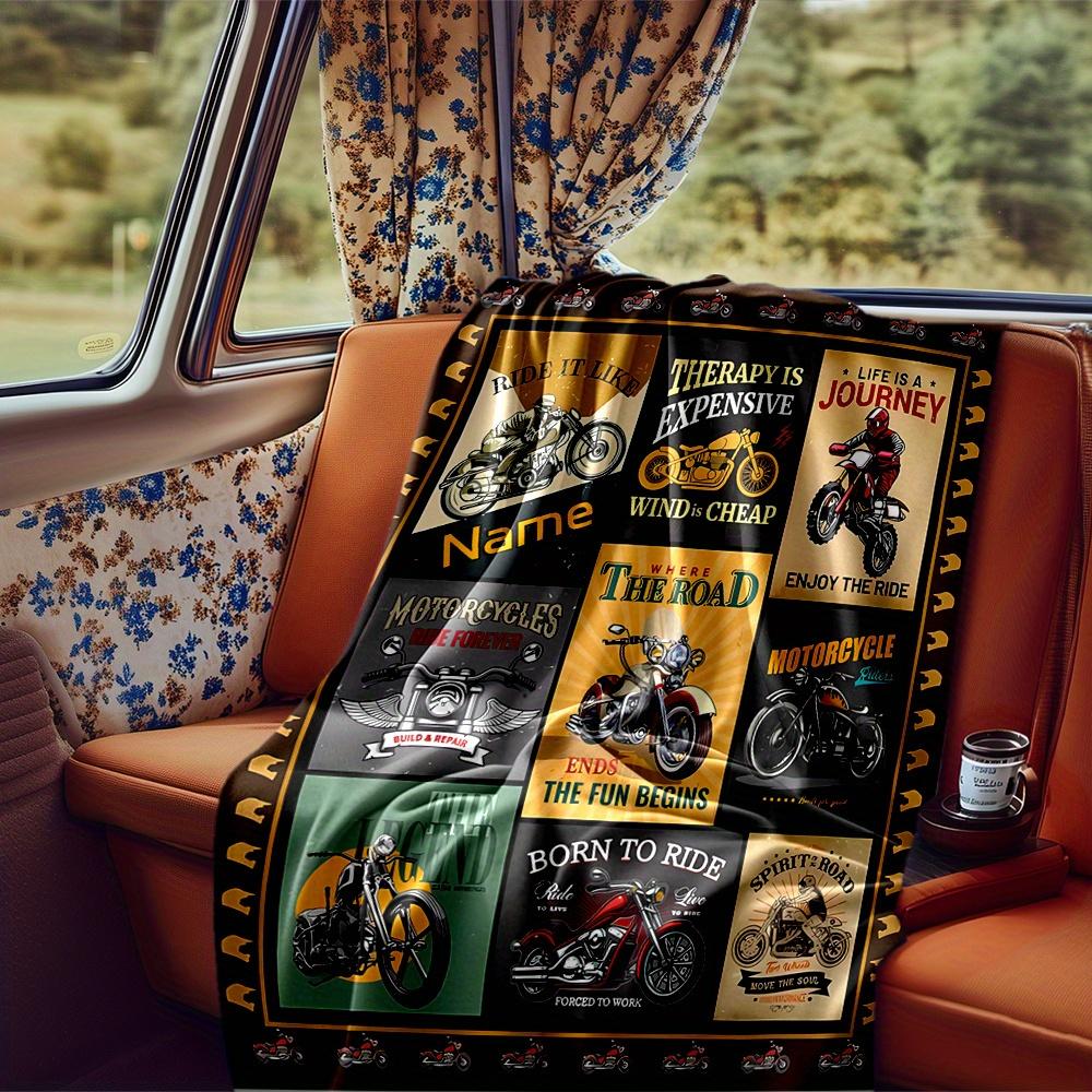 Motorcycle Flames Personalized Name Blanket Personalized Name Soft Comfortable Stylish Blanket Car Blanket Perfect For Travel Camping Outdoor Home
