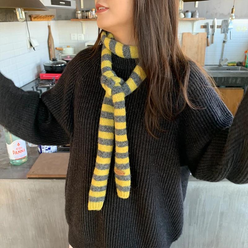 

1Pcs Autumn And Winter Striped All-match Warm Scarf Korean Style Atmosphere Student Scarf one size жовтий
