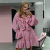 New Fashion V-neck Pleated Horn Sleeve Ruffle White Dress Spring Women's Design Tutu