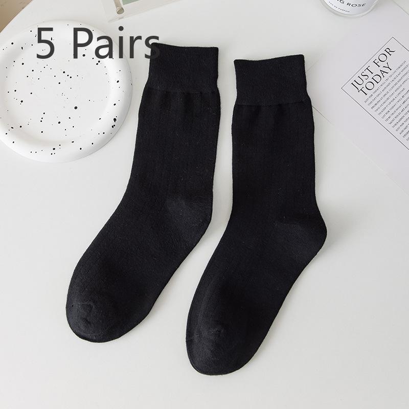 5 Pairs Black Socks Women's Mid-calf Socks Tide Cotton Spring and Autumn Models of Solid Colour Hundred Matching Sports Summer White Long Socks