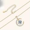 Moissanite Main Stone, Sterling Silver Ladies Pendant Necklace,Moon Sun Element Round Moissanite Pendant Fashion Holiday Gift Jewelry Anniversary Gift