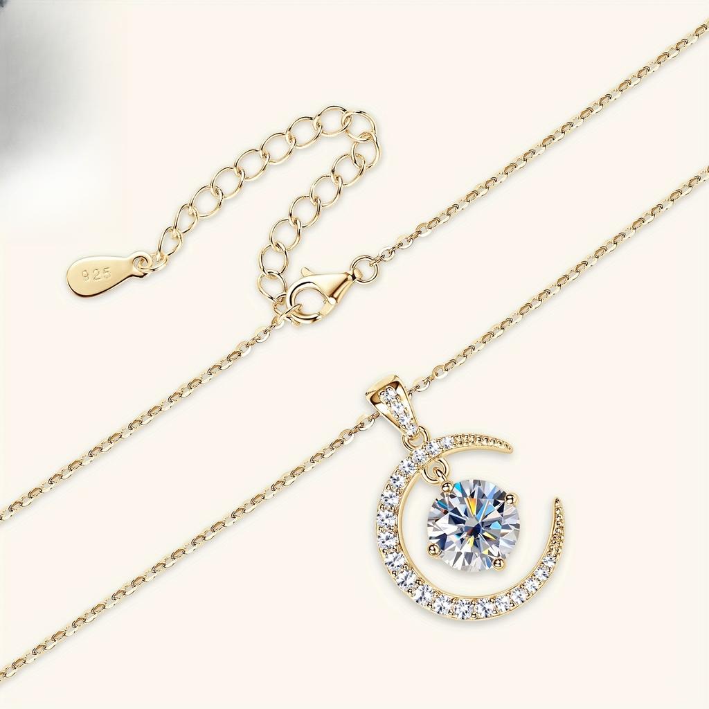 Moissanite Main Stone, Sterling Silver Ladies Pendant Necklace,Moon Sun Element Round Moissanite Pendant Fashion Holiday Gift Jewelry Anniversary Gift