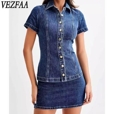 Women's Fashion Casual Solid Color Print Summer Spring Short Sleeve POLO Neck Skirt Suits
