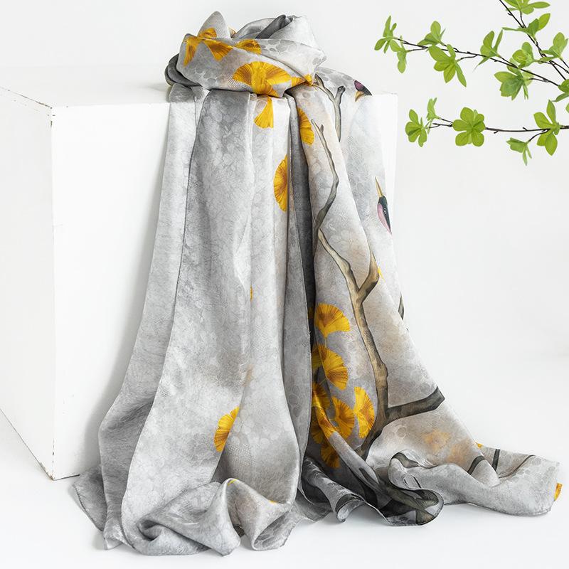 Mulberry silk silk scarf gift box  spring and summer versatile Xiangyang oil color printing long yarn sunscreen shawl