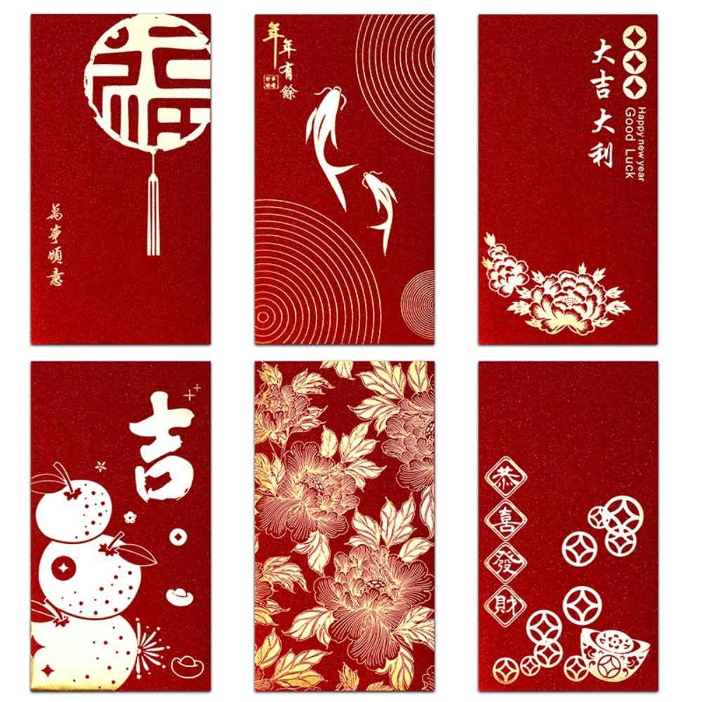 6Pcs Chinese Style Red Envelopes Gold Foil Design 2026 Luck Money Bag  Spring Festival