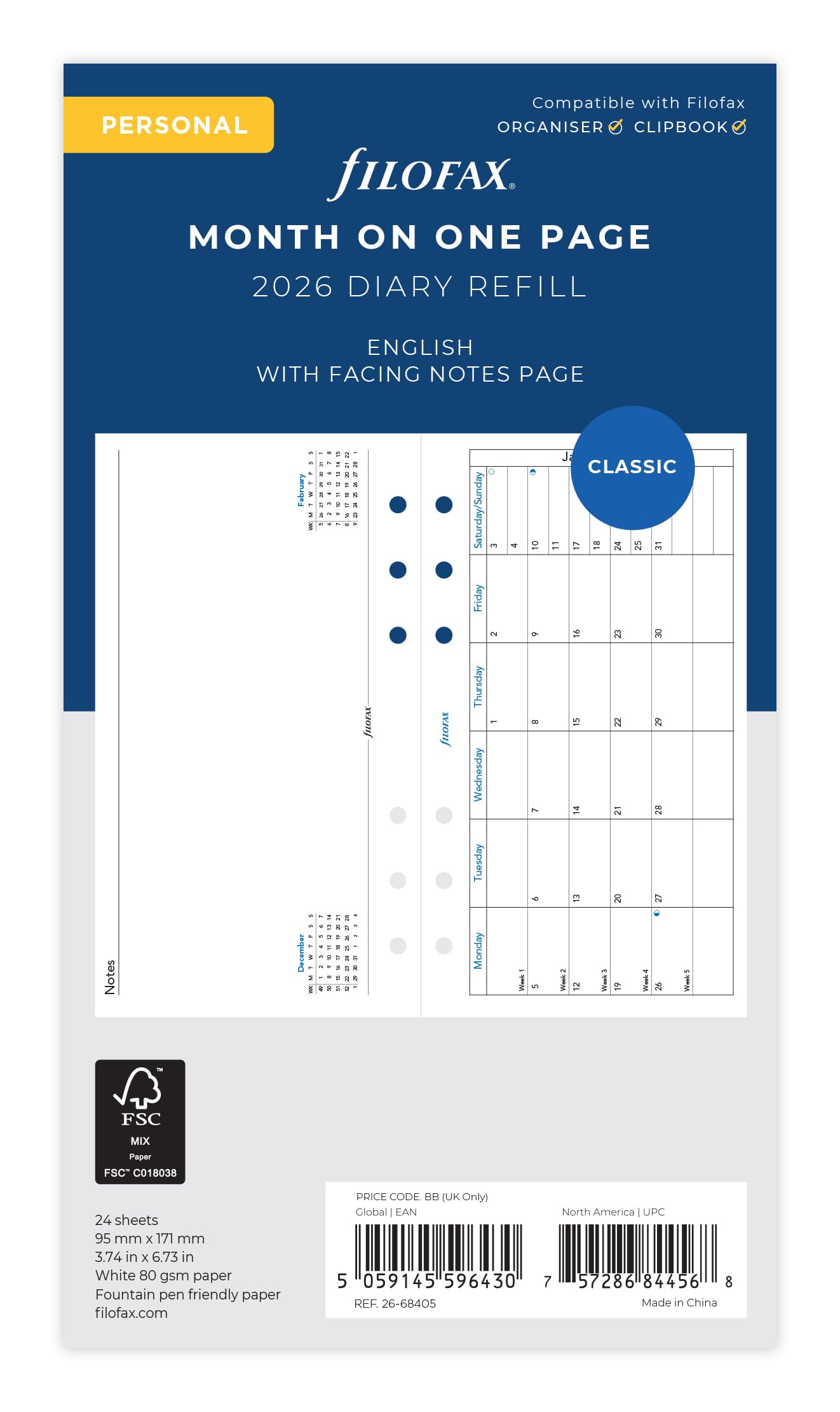 

Filofax System Organizer Refill, 2026, January Start, Bible Monthly, White, 26-68405, Officially Imported