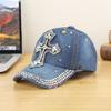 Cross-Border New Oversized Denim Baseball Cap Sparkling Diamonds Crow Heart Design Good-Looking Affordable Direct Manufacturer