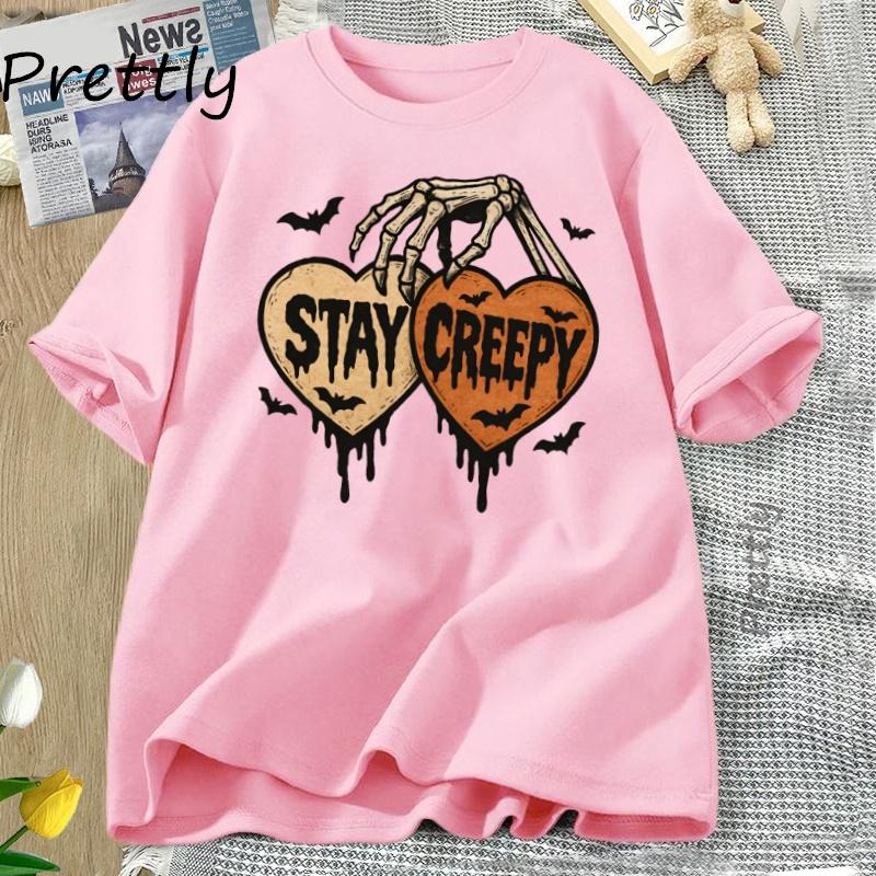 Stay Creepy Tshirt Retro Dripping Heart Halloween Clipart T Shirt Skeleton Hand Spooky Graphic T Shirts FeUnisex Clothing