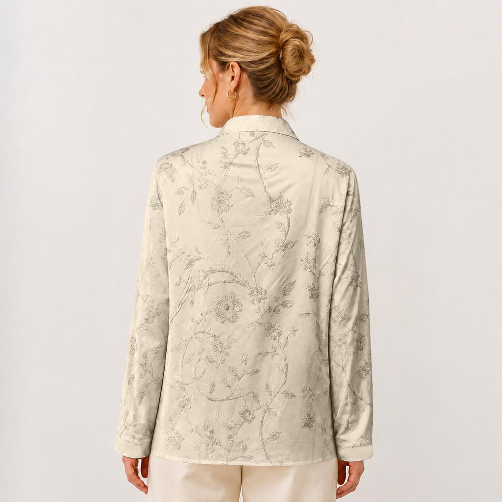 Women's V-Neck Long Sleeve Fitted Printed Blouse for Work Daily Wear