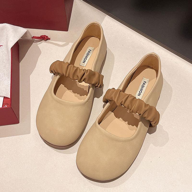 

Мягкая подошва, нескользящие женские туфли-лодочки для беременных, с одним ремешком, туфли Doudou, женские, осень 2025, новые, французские, маленькие кожаные туфли для ношения с юбкой 40 абрикосовый