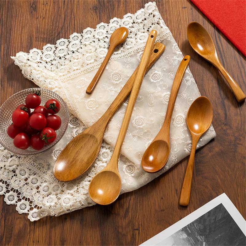 Japanese-Style Long Handle Wooden Spoon Coffee Stirring Rod Tea Dessert Spoon Mixing Soup Spoon Tableware Kitchen Supplies