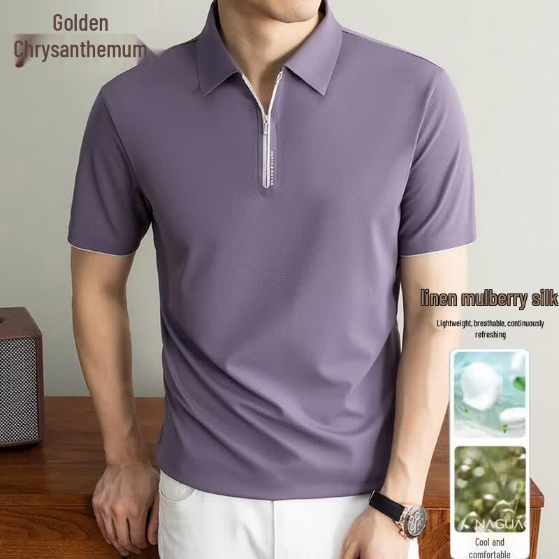 Men s Summer Mulberry Silk Blend Half-Zip Polo 52