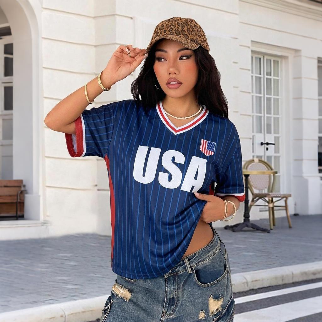 Women's V Neck Short Sleeve Athletic Jersey Top Lightweight Breathable Fabric Comfortable Fit Casual Sportswear