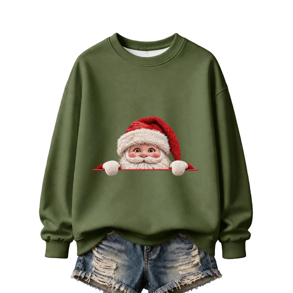 Women's Casual Crewneck Long Sleeve Pullover Top with Christmas Print for Holiday and Everyday Wear