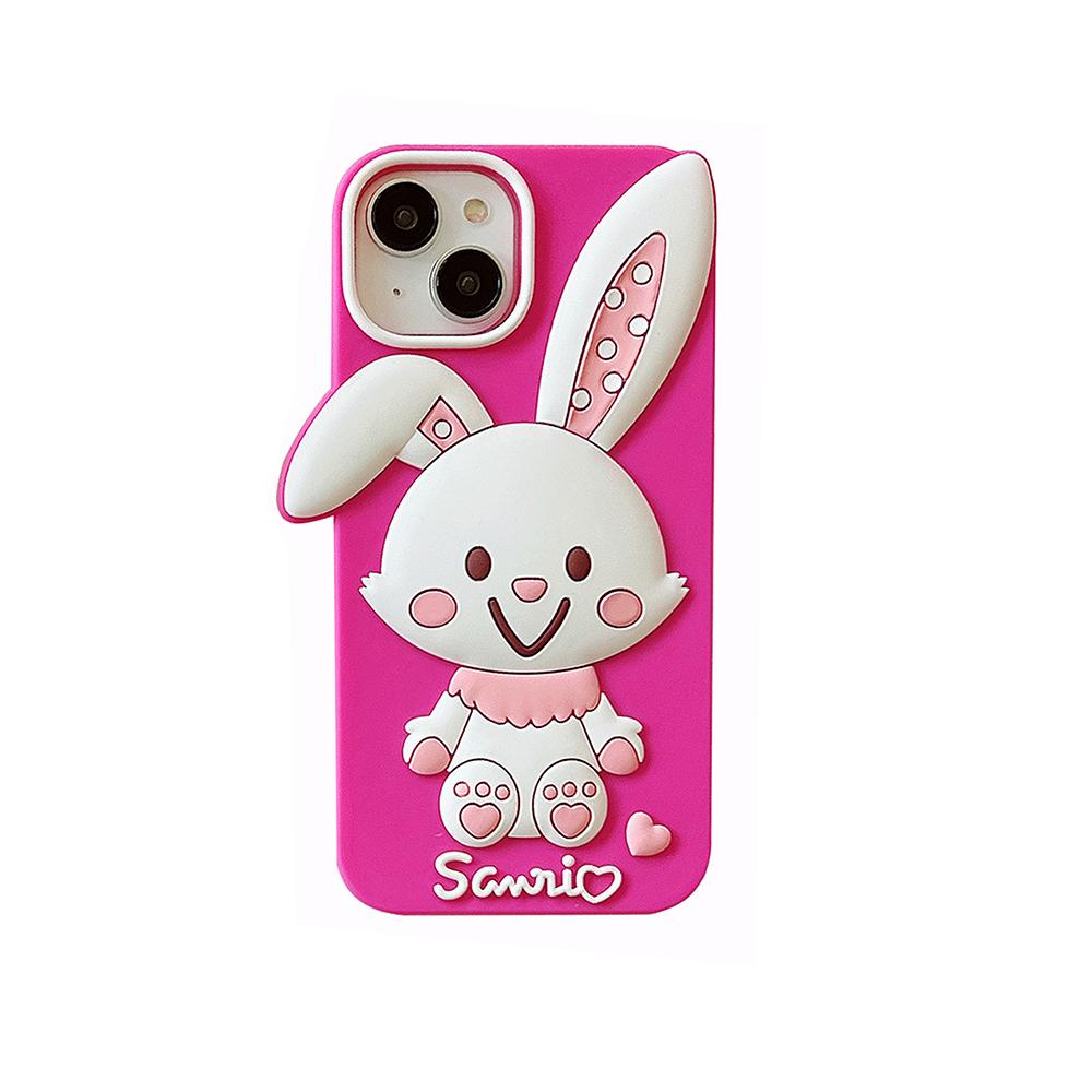 Cartoon Cute Rabbit Phone Case Compatible for iPhone 14 13 12 Pro Max 11 7 Plus Pink Stereoscopic Silicone Protective Cover