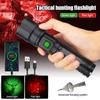 Green Flashlight Professional LED Zoomable Torch for Hunting USB Rechargeable Night Scout Light+Press Switch+Gun Clip