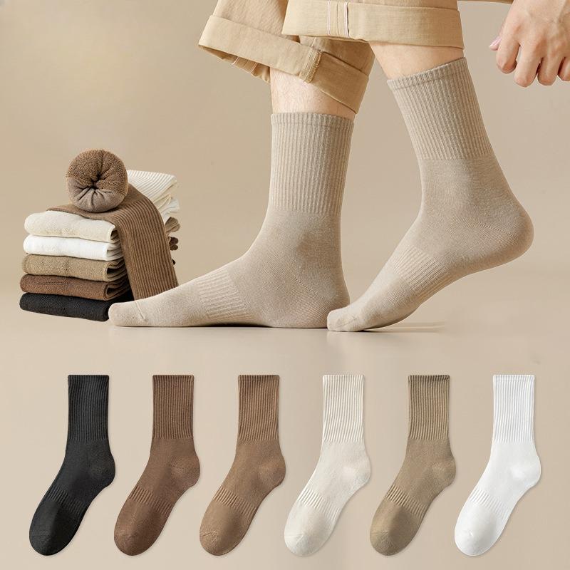 Men's Autumn and Winter Plus Velvet and Thick Hair Ring Warm Sports Solid Color Socks