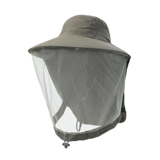 Fishing Hat with Veil Mesh Wide Brim Sun Protection Breathable Hat Mosquito-Proof Adjustable Drawstring Hat