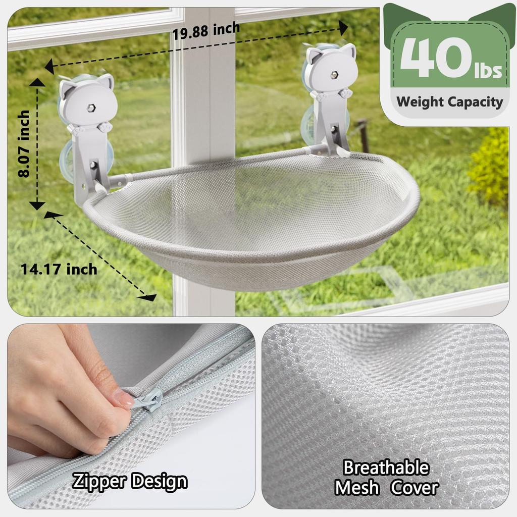 JUNSPOW Cat Window Foldable Cat Suction Cup Cat Window Cat Load Capacity 18kg Easy To Removable Cat All Gray Hammock, Bed, Type, Hammock, Hanging,