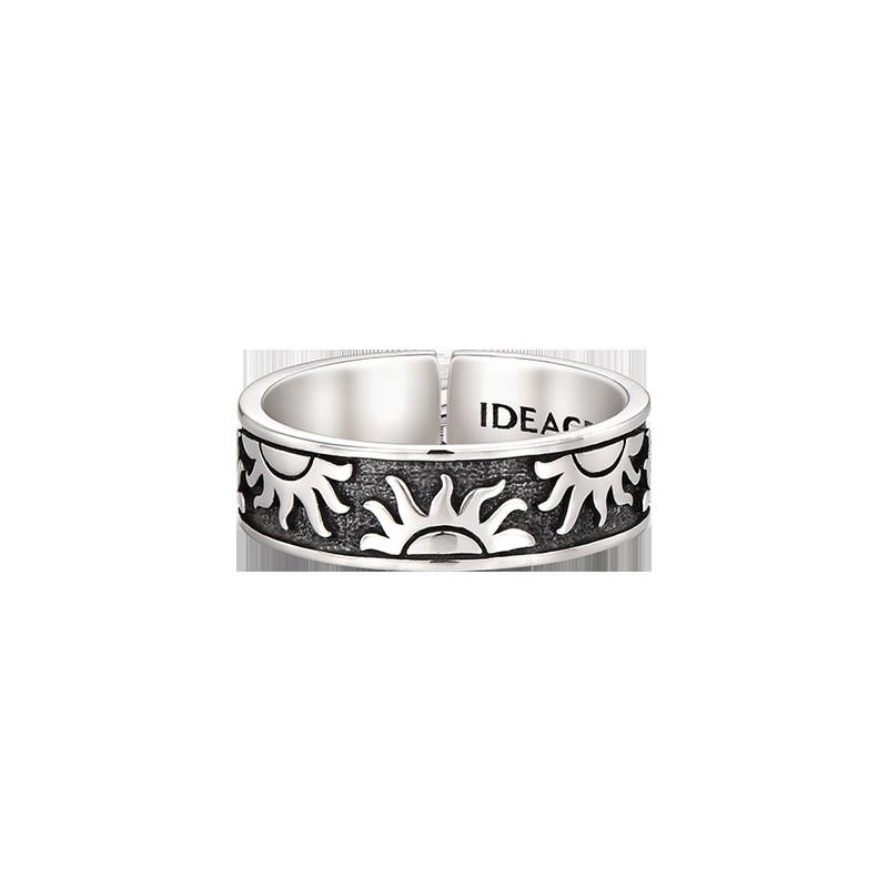 Bague Ouverte Réglable Hommes Femmes Motif Soleil Vintage Design Géométrique Plaqué Accessoire de Mode Unisexe
