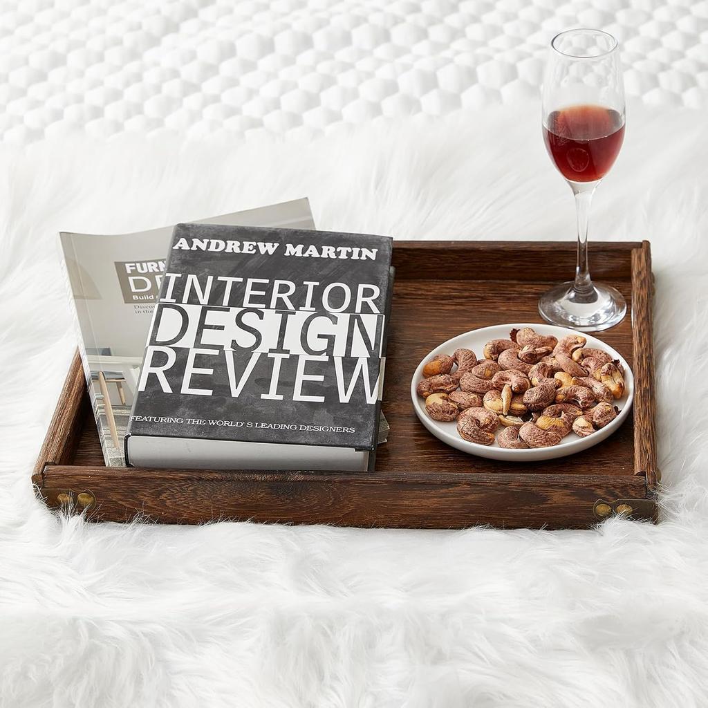 Siawadeky Wooden Tray with Handle, Natural Rectangular Plate, Tabletop Storage for Tea and Coffee, Large Capacity, Multifunctional Kitchen Tray for