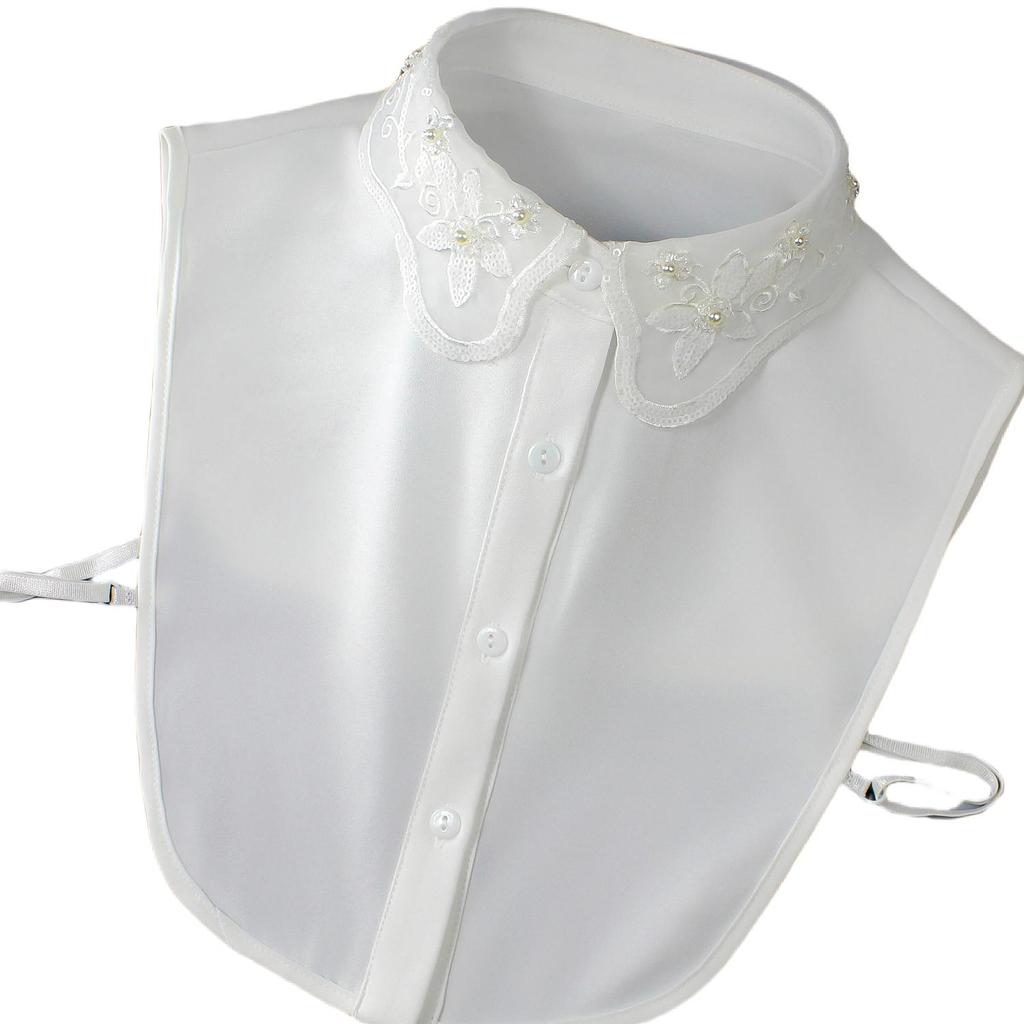 1 piece of fake collar with flower patterns, beading, sequins and wavy edges, a shiny decorative shirt collar that can be worn a