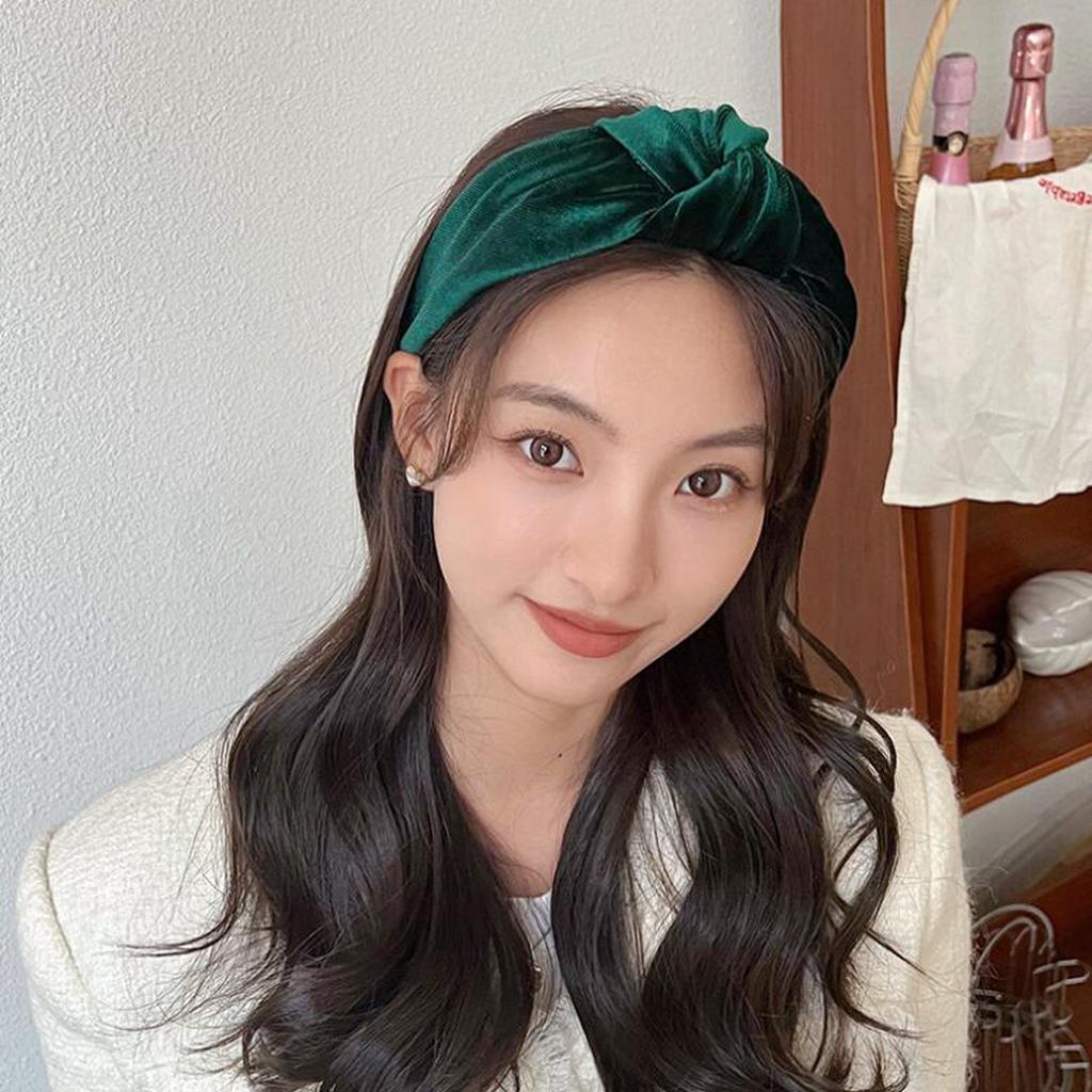 PROLY New Fashion Headband For Women Wide Side Warm Golden Velvet Hairband Center Knot Headwear Autumn Winter Hair Accessories