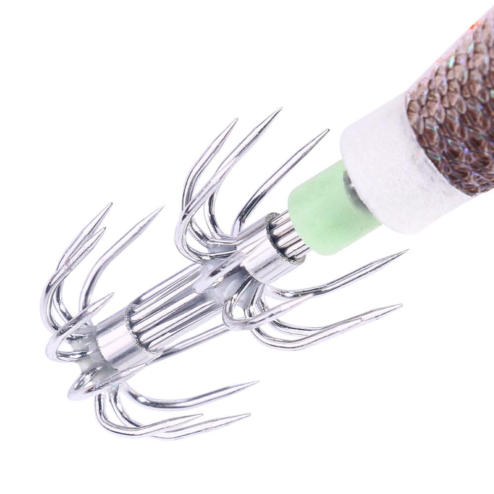 Glowing Horizontal Squid Trolling Lure Artificial Squid Jigging Eging Wood Shrimp Hooks Octopus Hook Cuttlefish Bait for Fishing