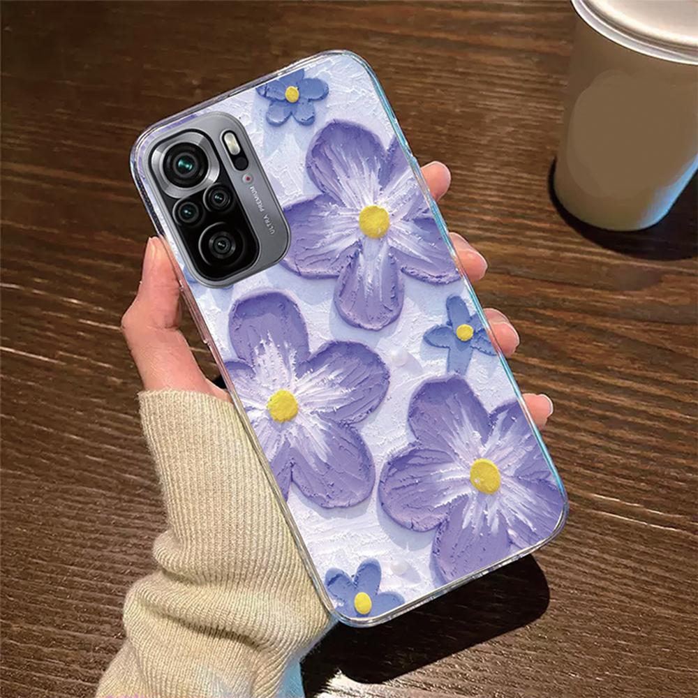 Flower Oil Painting Phone Case For Xiaomi Redmi Note 10 10S Pro 4G Cover Silicone Poco M5S Rose Transparent Clear Redni Note10