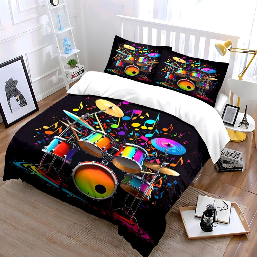 Colorful Drum Set For Musicians Multiple Sizes Kid'S And Adults' Bedroom Exquisite 3Pc Bedding Set, Gift