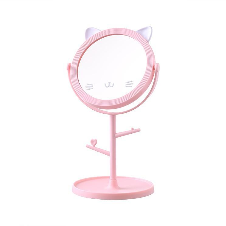 Cat Ear Vanity Mirror High-Definition Tabletop Rotatable Makeup Mirror Creative Princess-Style Mirror for Girls' Dressing Table