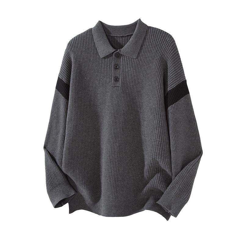 Mu Yuan Men's Retro Autumn/Winter Knit Polo Sweater - American-Style Casual Top