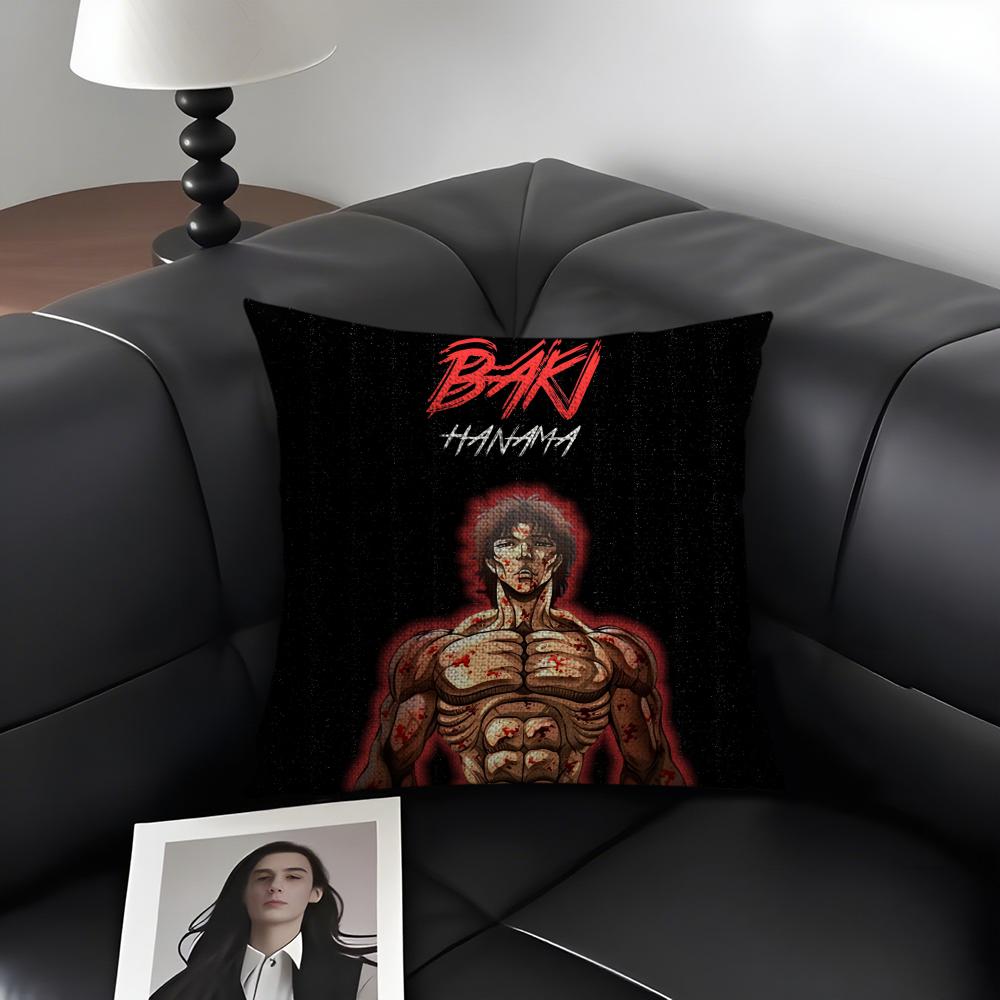 BBaki HanmaA Comic Cushion Cover Natural Linen Organic Fabric DoubleSided Printing Sofa Home Decor Gift Pillow Case